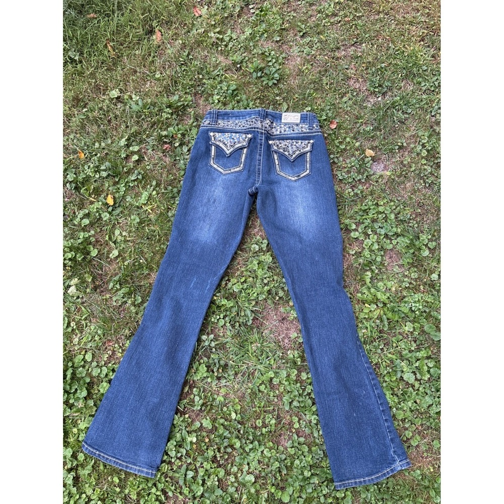 Y2K Dark Wash Bootcut Jeans Womens Size 4 Embellished Pocket Denim
